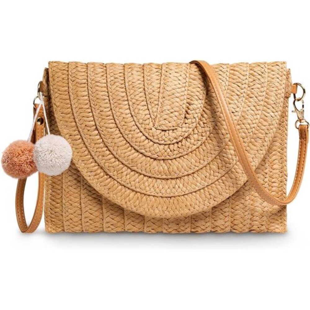 Straw Clutch Purse for Women Woven Rattan Envelope Bag Crossbody Wallet Handbags